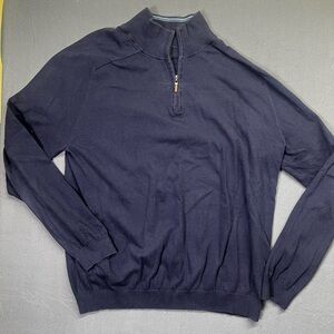 Eddie Bauer Supima Pima Cotton 1/4 Zip Sweater Mens L Tall Navy preppy Lite 1552